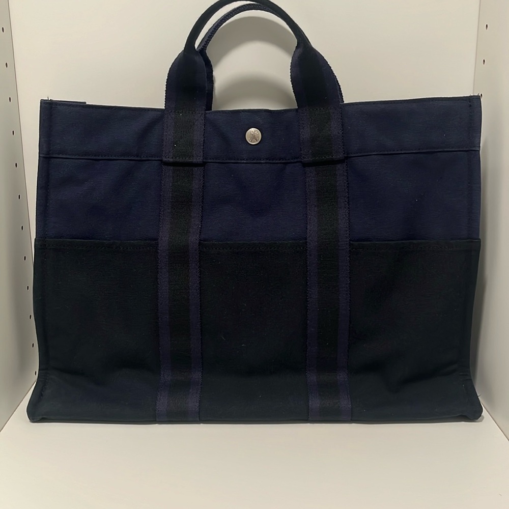Hermes Authentic Fourre Tout Navy/Green Tote Bag,EUC.